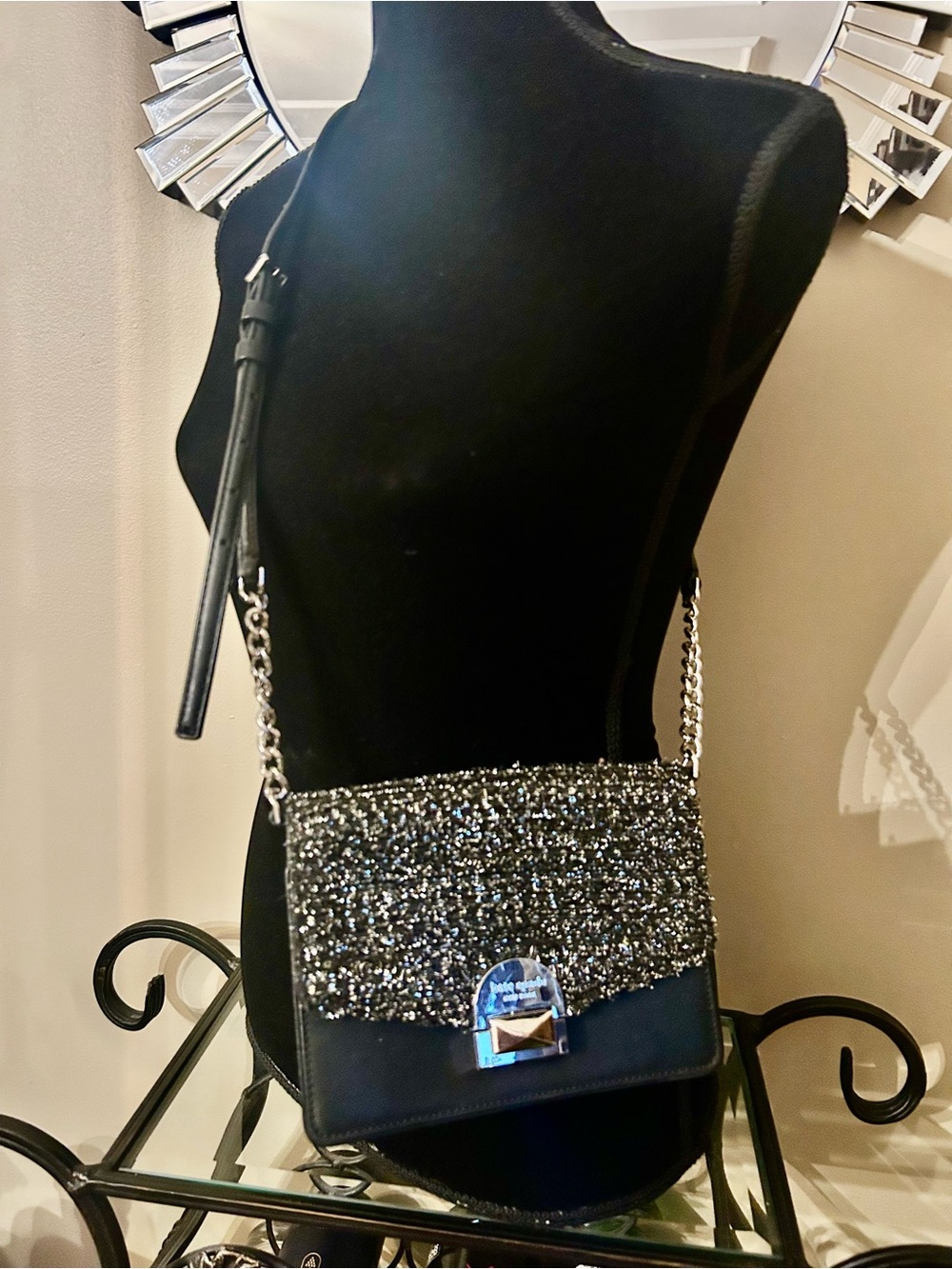 kate spade Black Glitter Chain Crossbody Bag